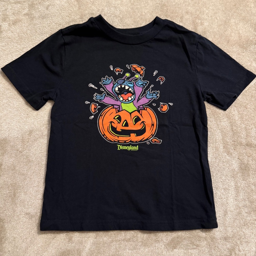 Disney Stitch Halloween Pumpkin T-Shirt Disneyland Resort Black Kids Small 5/6